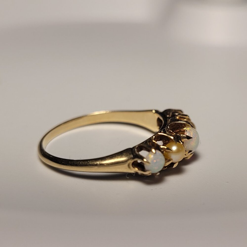 Opal Pearl Antique Gold Band Victorian Era October Birthstone 10k Ring - Picture 12 of 16